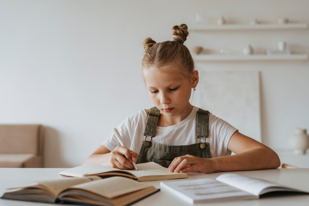 Girl at desk doing homework in a Productive Study Space